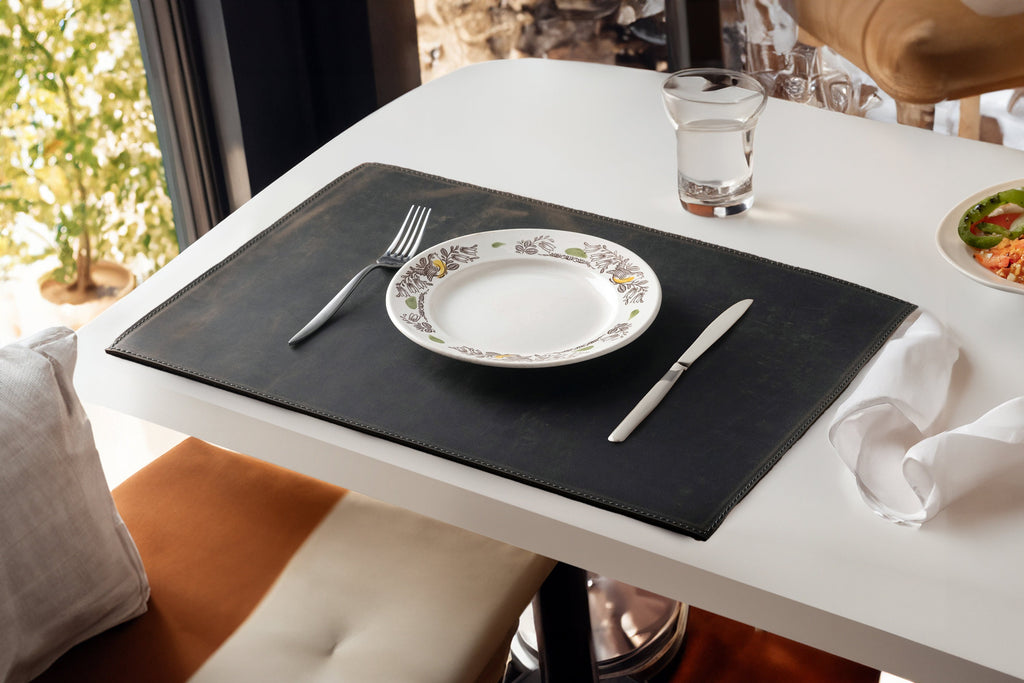 Distressed Leather Placemat Set: Handmade Dining Table Mats, 12x18 inch
