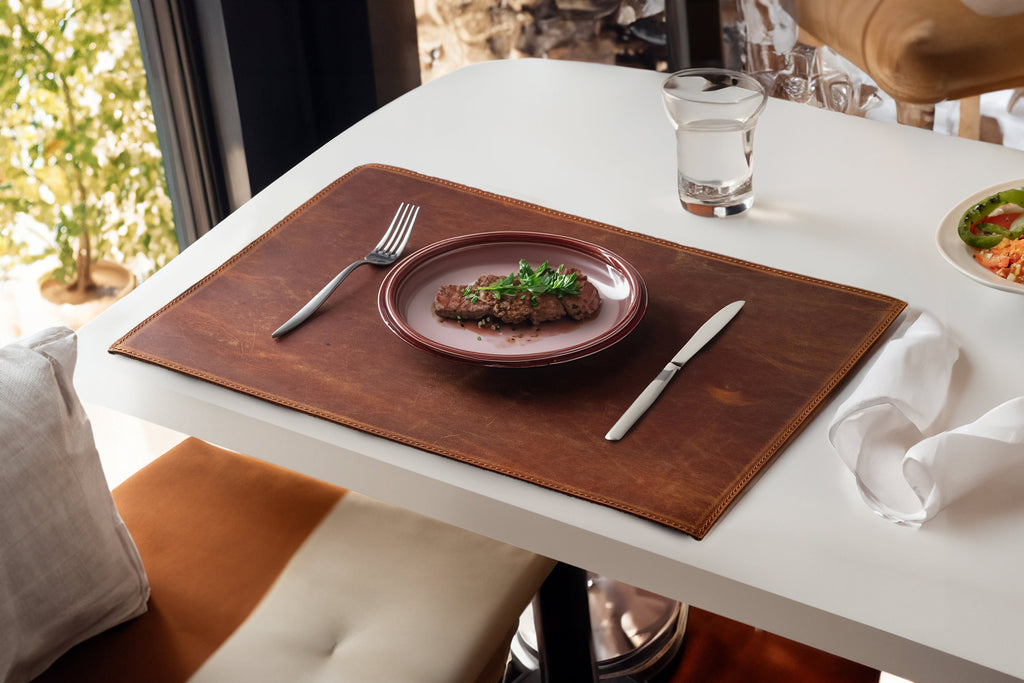 Distressed Leather Placemat Set: Handmade Dining Table Mats, 12x18 inch