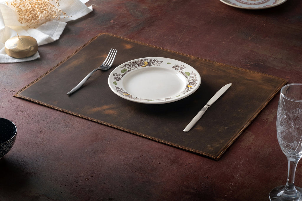 Distressed Leather Placemat: Handmade Dining Table Mat - 12x16 inch