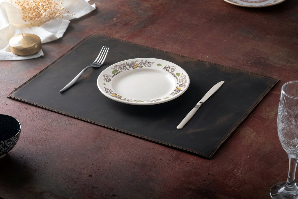 Distressed Leather Placemat: Handmade Dining Table Mat - 12x16 inch