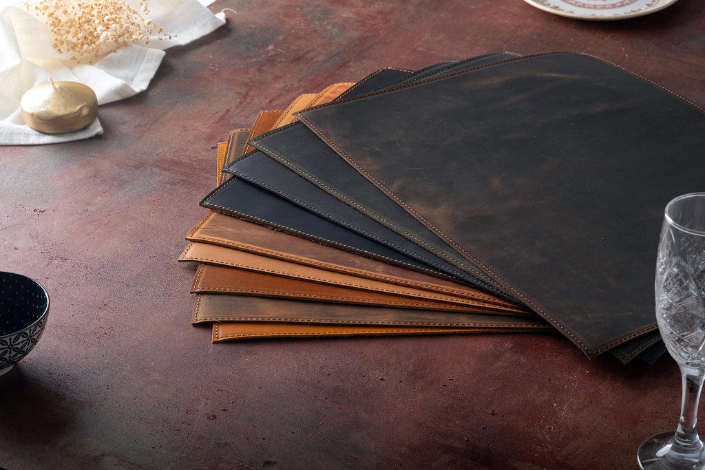 Distressed Leather Placemat: Handmade Dining Table Mat - 12x16 inch