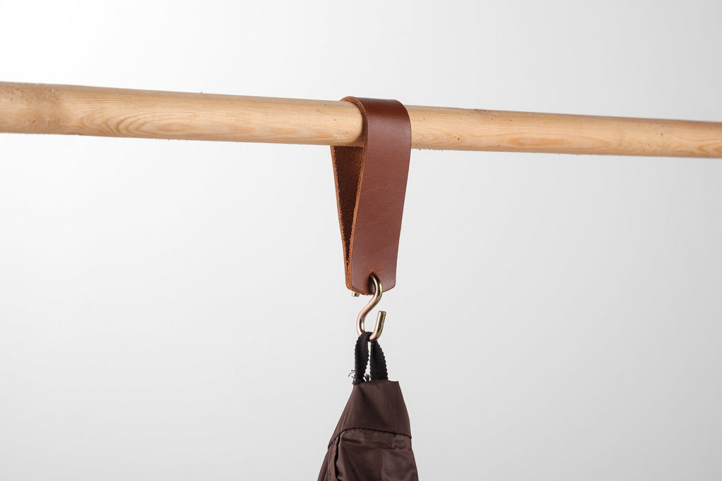 Leather Wardrobe Rail Hook: Handmade Distressed Leather Coat Hangers