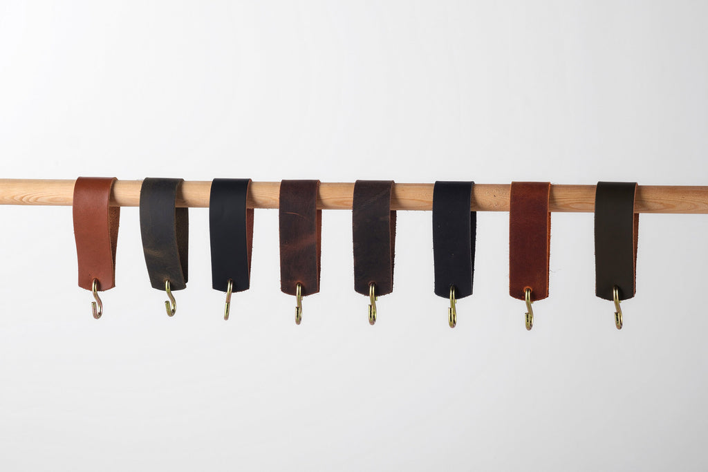 Leather Wardrobe Rail Hook: Handmade Distressed Leather Coat Hangers