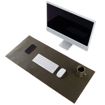 Genuine Leather Desk Mat, Dual-Color Desk Pad, Personalized Office Accessories, Leather Writing Pad, Home Decor, Green & Tobacco