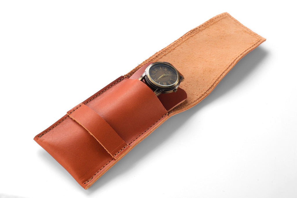 Premium Single-Watch Case, 2.6 mm Vegetable Tanned Customized Leather Watch Cover, Protective Single-Watch Pouch, Leather Watch Strap Case