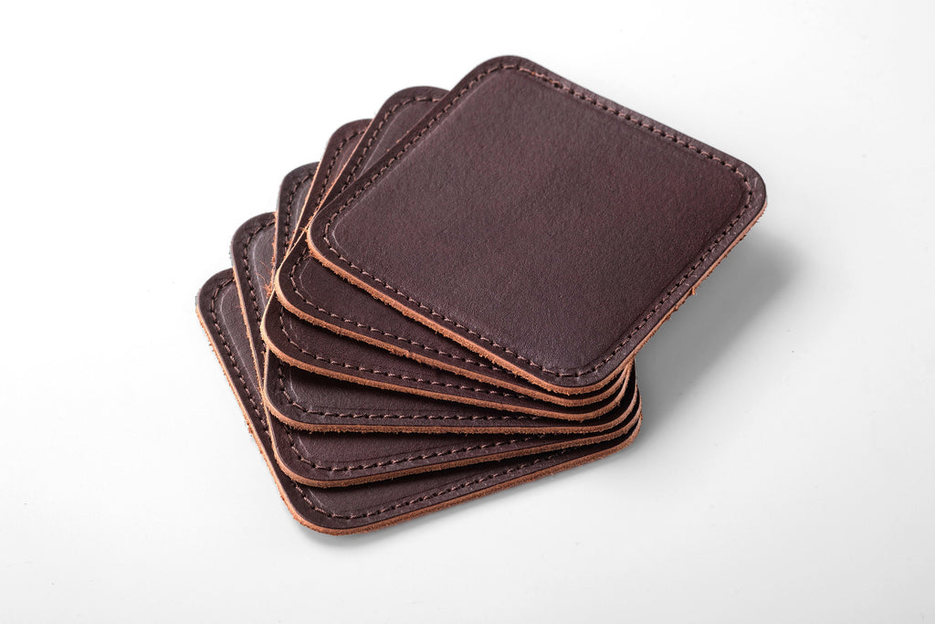 Handmade Vegetable Tanned Leather Coasters - Set of 6