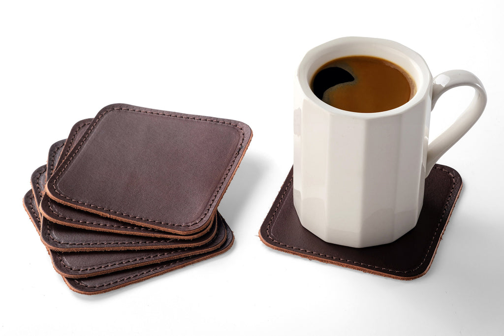 Handmade Vegetable Tanned Leather Coasters - Set of 6