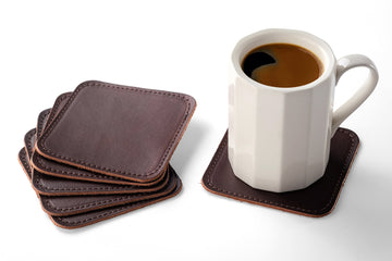Premium Leather Coasters, 2.6 mm Vegetable Tanned Handmade Coasters Set For Cafes & Restaurants, Custom Luxury Leather Coasters, Set of 6