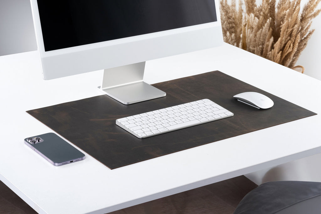 Crazy Horse Leather Desk Mat: Handmade 1.5 mm Distressed Desk Blotters