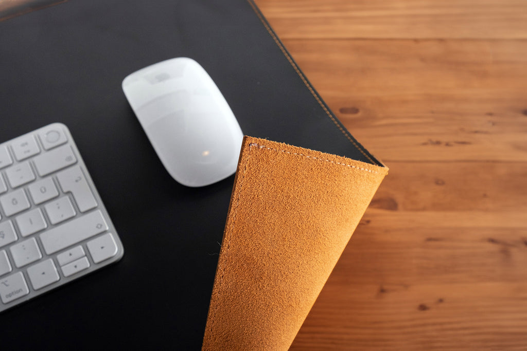 Leather Black & Tobacco Colour Desk Mat: Handmade 1.8 mm Duo-Colour Desk Blotter