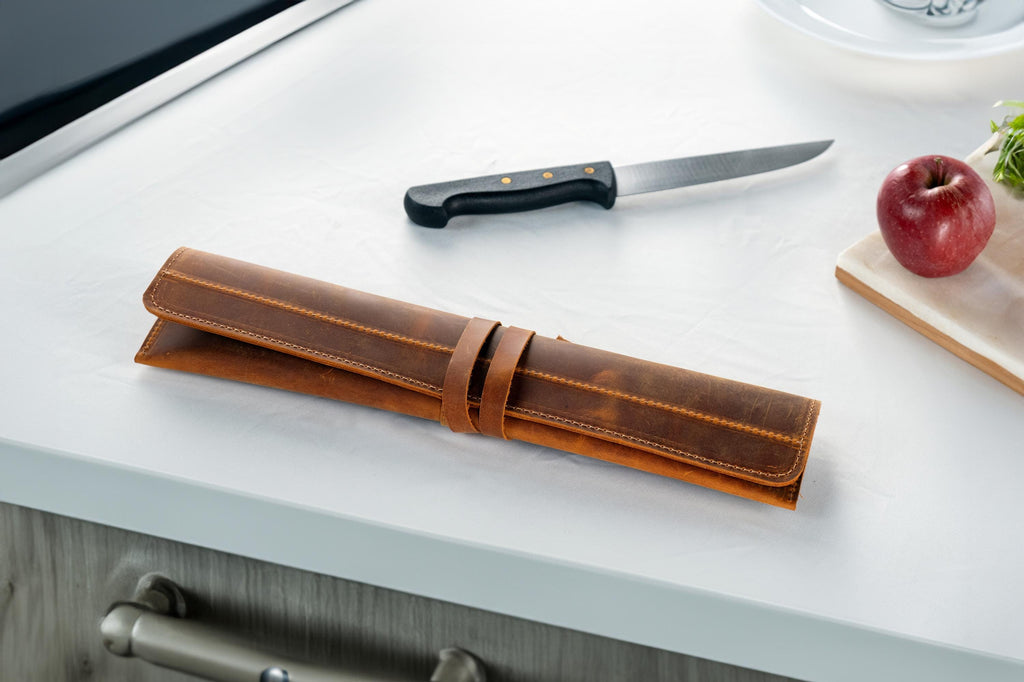 Leather Chef Knife Roll: Handmade Single Knife Case