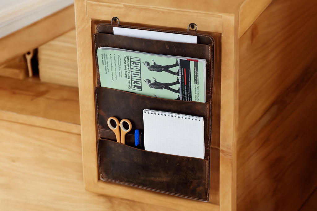 Distressed Leather Wall Organizer, Handmade Wall Rack For Home, Cafe & Office Storage, 4-Pocket Wall Rack