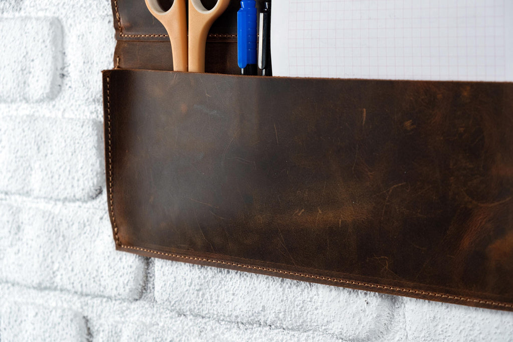 Distressed Leather Wall Organizer, Handmade Wall Rack For Cafe & Restaurants, Leather Rack For Home and Office Storage