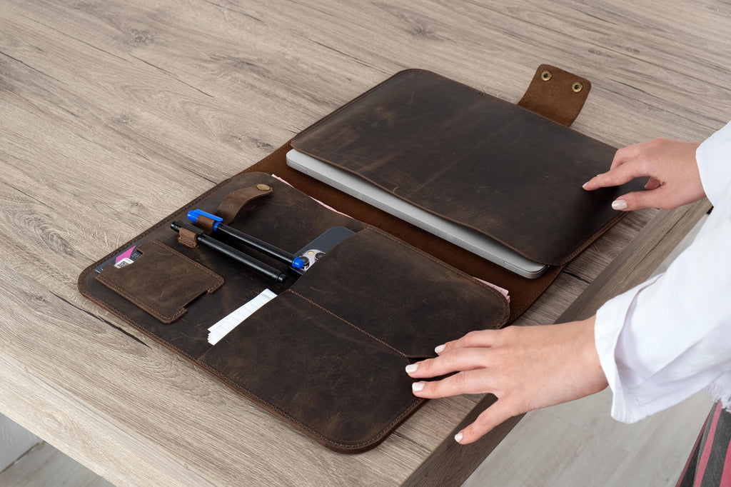 Handmade Leather MacBook Portfolio Case: Full Grain Cowhide
