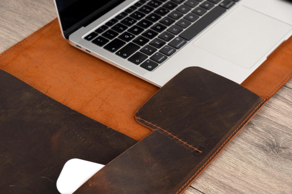 Handmade Leather Laptop Desk Organizer Mat: Full Grain Cowhide Blotter