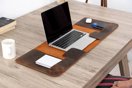 Handmade Leather Laptop Desk Organizer Mat: Full Grain Cowhide Blotter