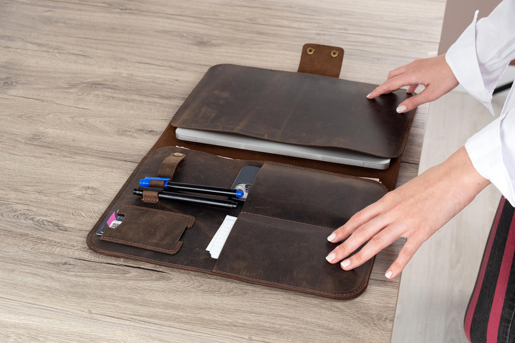 Handmade Leather MacBook Portfolio Case: Full Grain Cowhide
