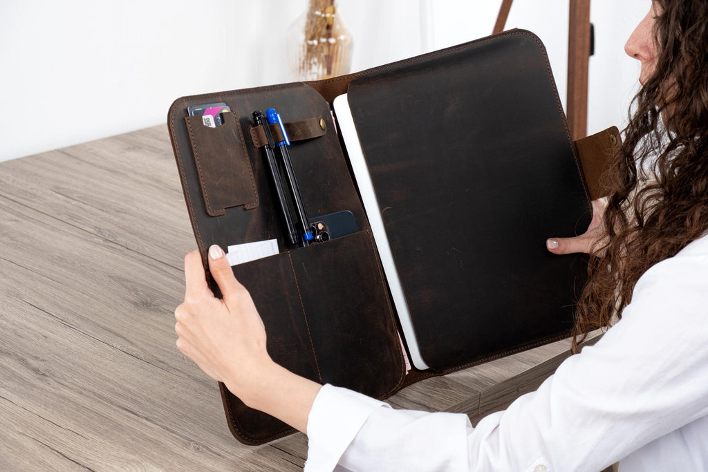 Handmade Leather MacBook Portfolio Case: Full Grain Cowhide