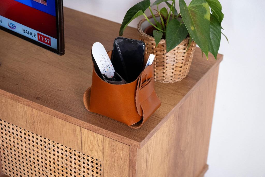 Leather Storage Basket Set: Handmade Organizer Bin Set of 3