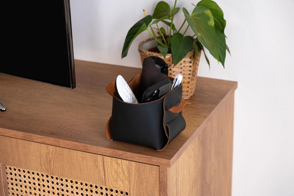 Leather Storage Basket Set: Handmade Organizer Bin Set of 3