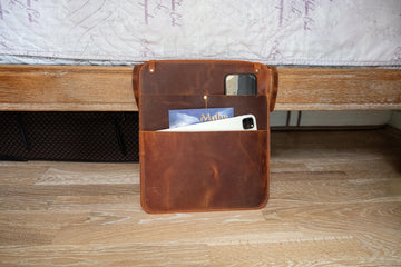 Leather Bedside Storage Organizer, Handmade Bedside Caddy, Couch Armrest