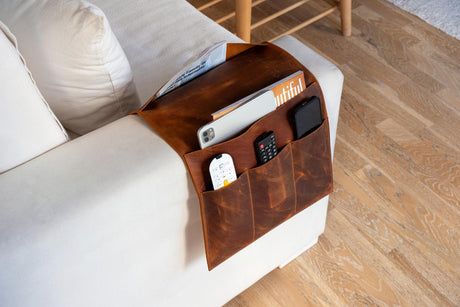 Handmade Leather Couch Armrest Organizer: 5-Pocket Sofa Caddy