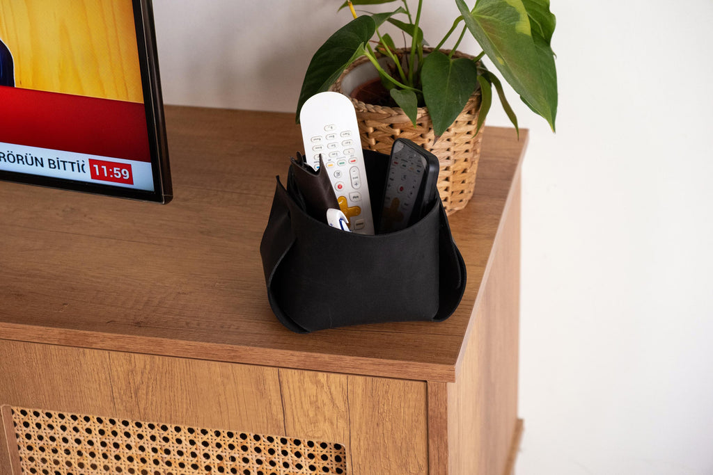 Leather Storage Basket Set: Handmade Organizer Bin Set of 3