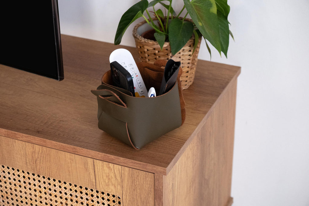 Leather Storage Basket Set: Handmade Organizer Bin Set of 3