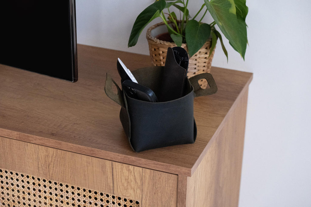 Leather Storage Basket Set: Handmade Organizer Bin Set of 3