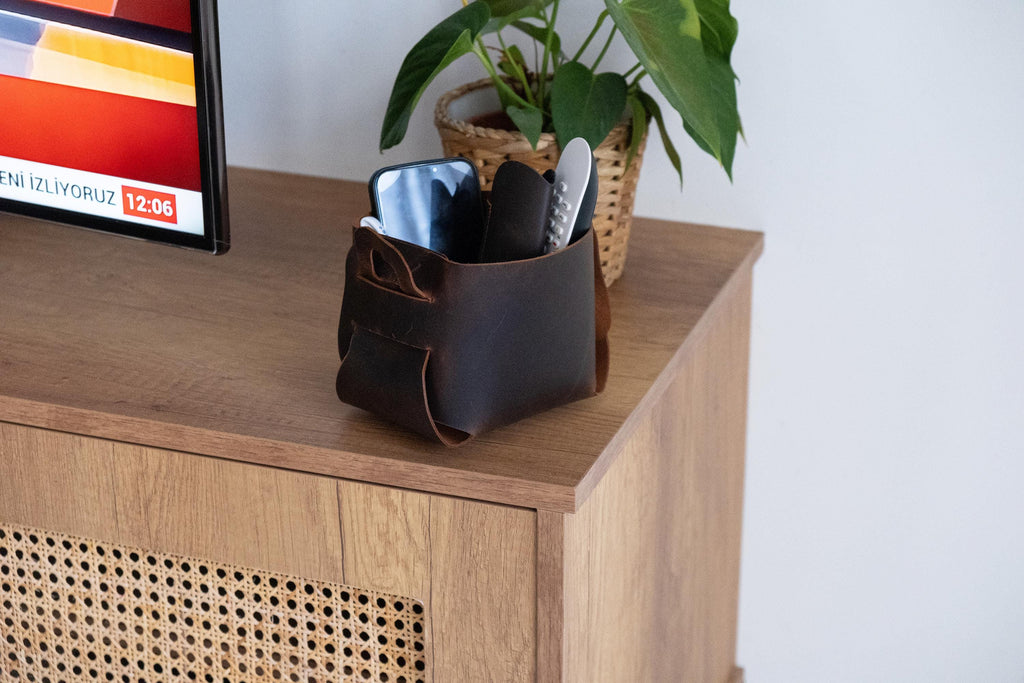 Leather Storage Basket Set: Handmade Organizer Bin Set of 3