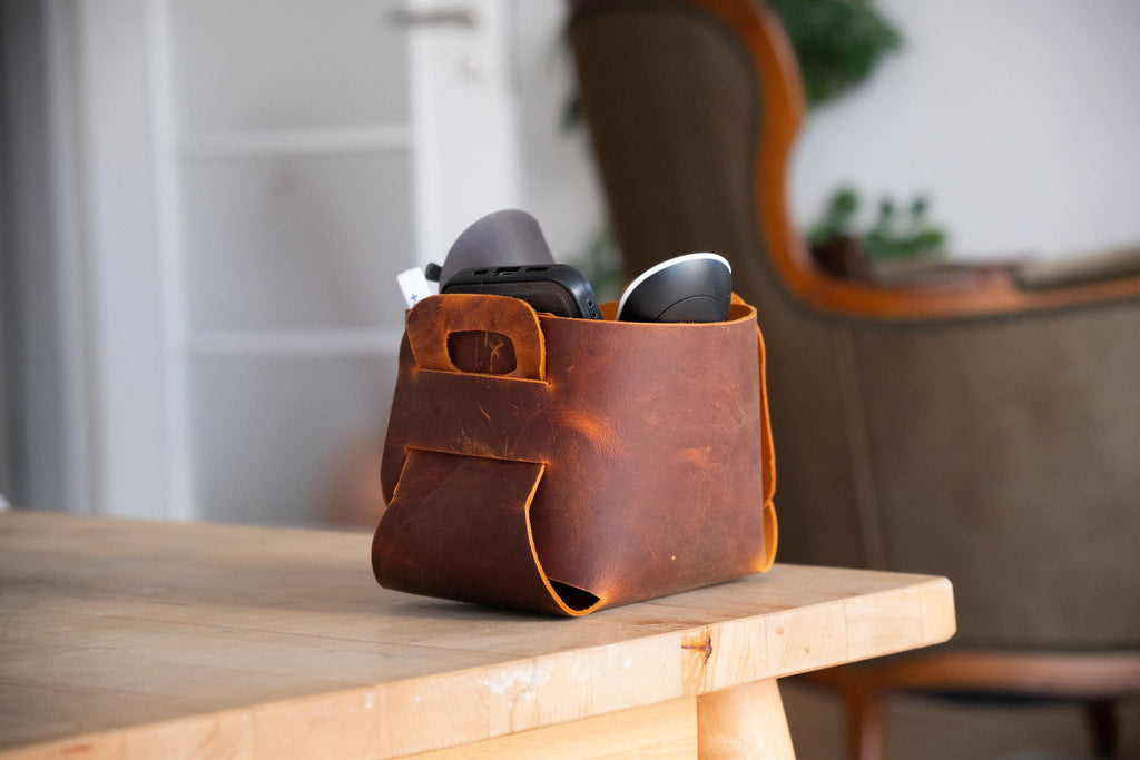 Leather Storage Basket Set: Handmade Organizer Bin Set of 3