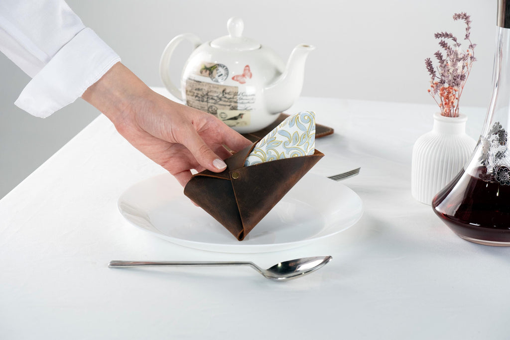 Handmade Distressed Leather Napkin Holder Set