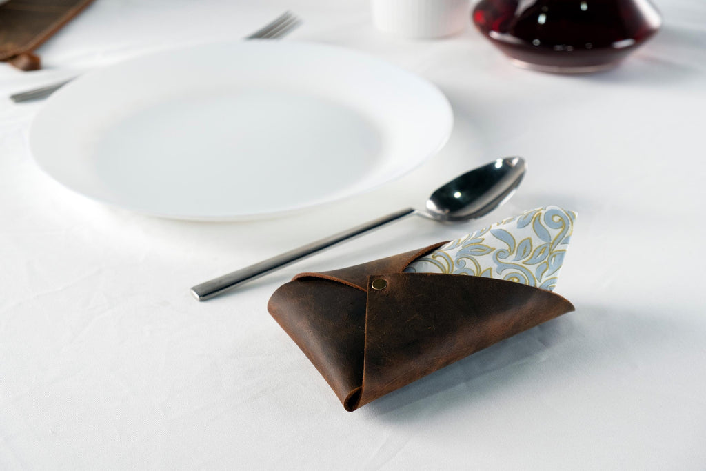 Handmade Distressed Leather Napkin Holder Set