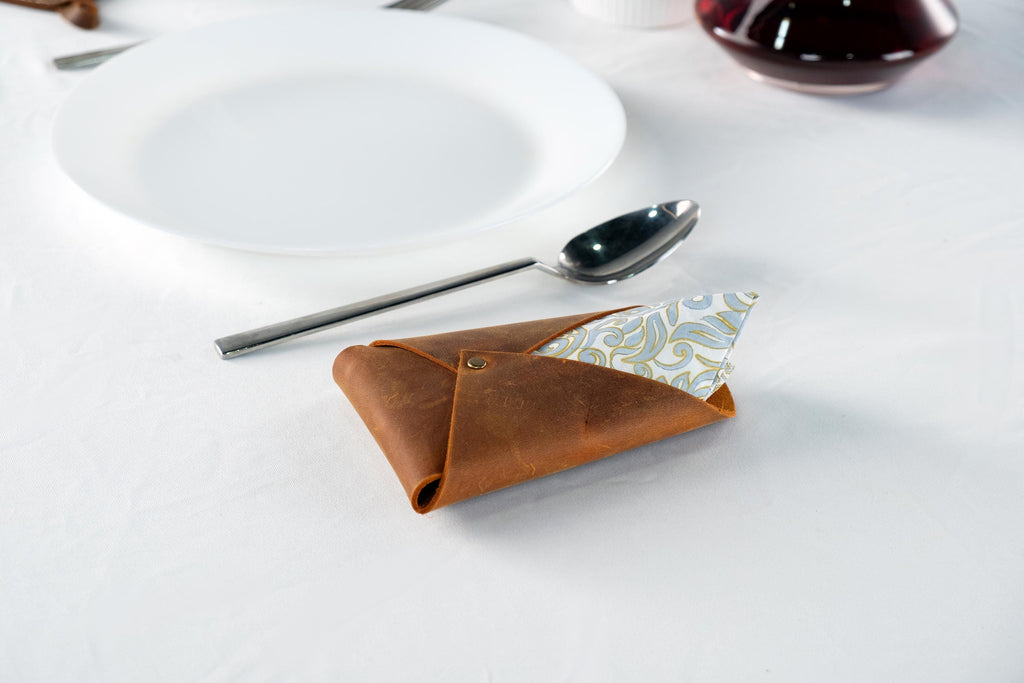 Handmade Distressed Leather Napkin Holder Set