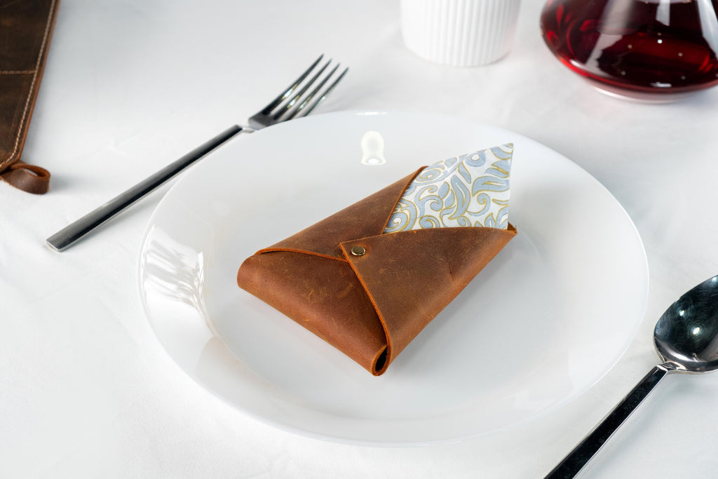 Handmade Distressed Leather Napkin Holder Set