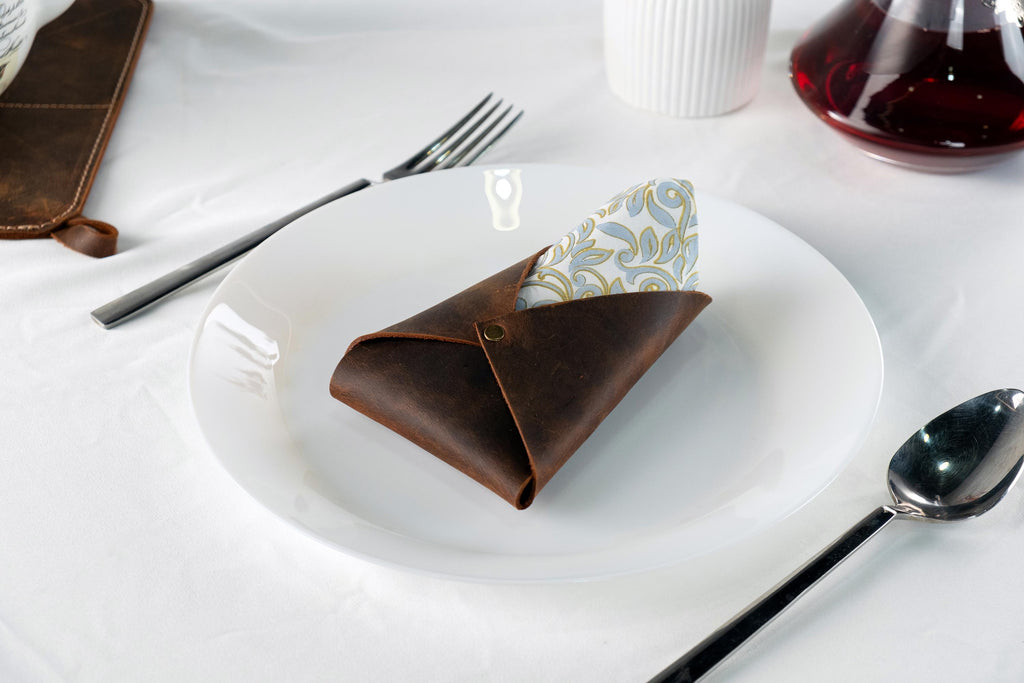Handmade Distressed Leather Napkin Holder Set