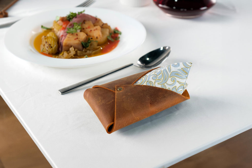 Handmade Distressed Leather Napkin Holder Set