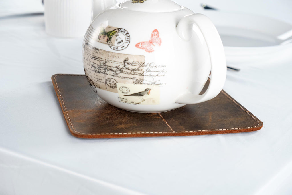 Leather Pot Mat Set: Handmade Rustic Kitchen Accessory