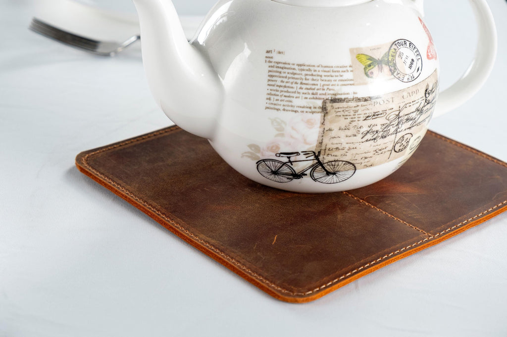 Leather Pot Mat Set: Handmade Rustic Kitchen Accessory