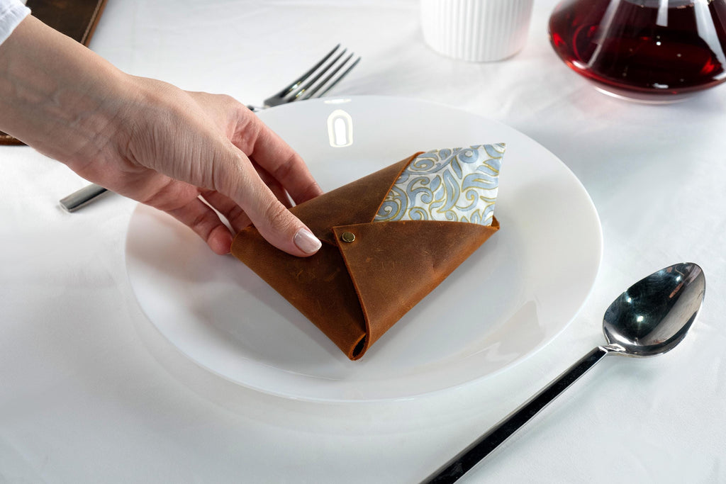 Handmade Distressed Leather Napkin Holder Set
