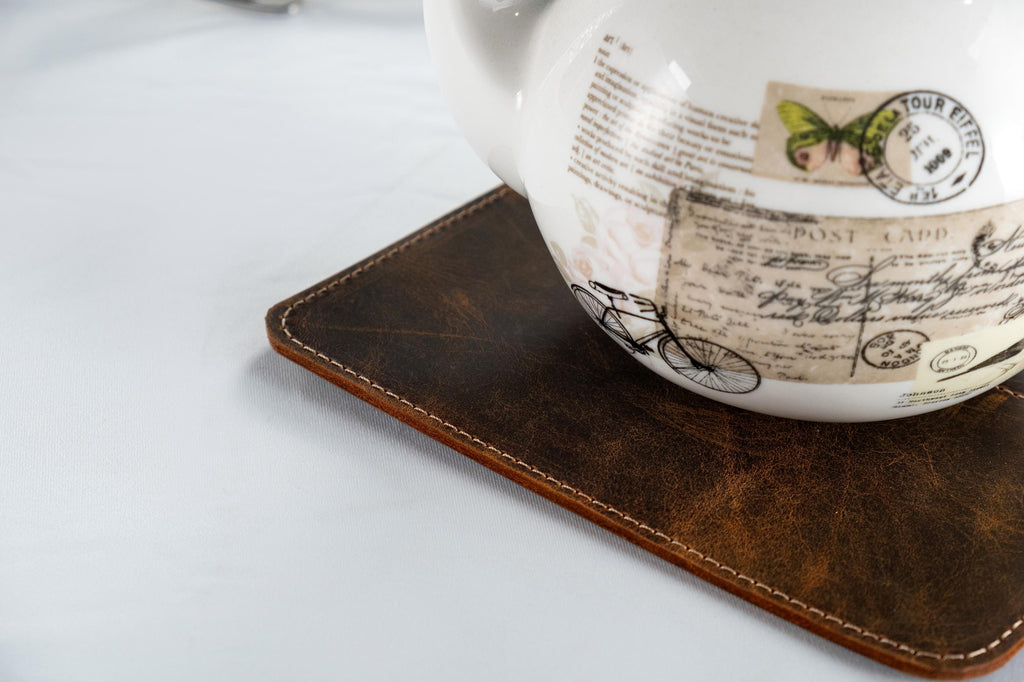Leather Pot Mat Set: Handmade Rustic Kitchen Accessory