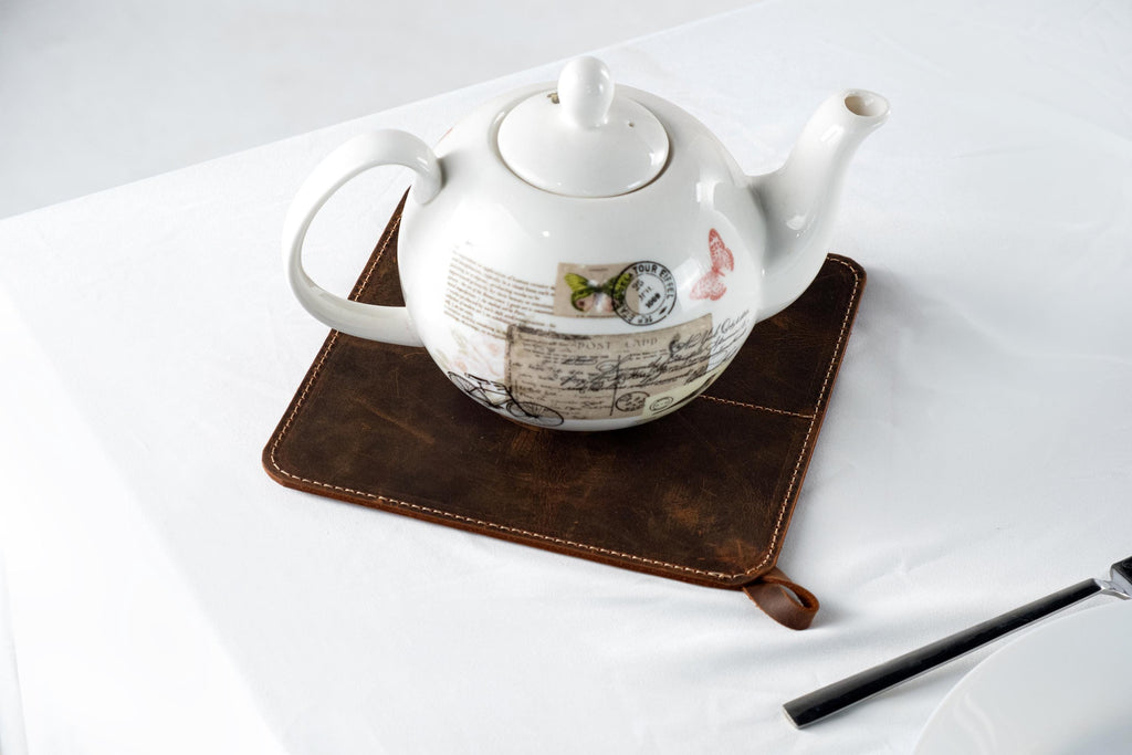 Leather Pot Mat Set: Handmade Rustic Kitchen Accessory