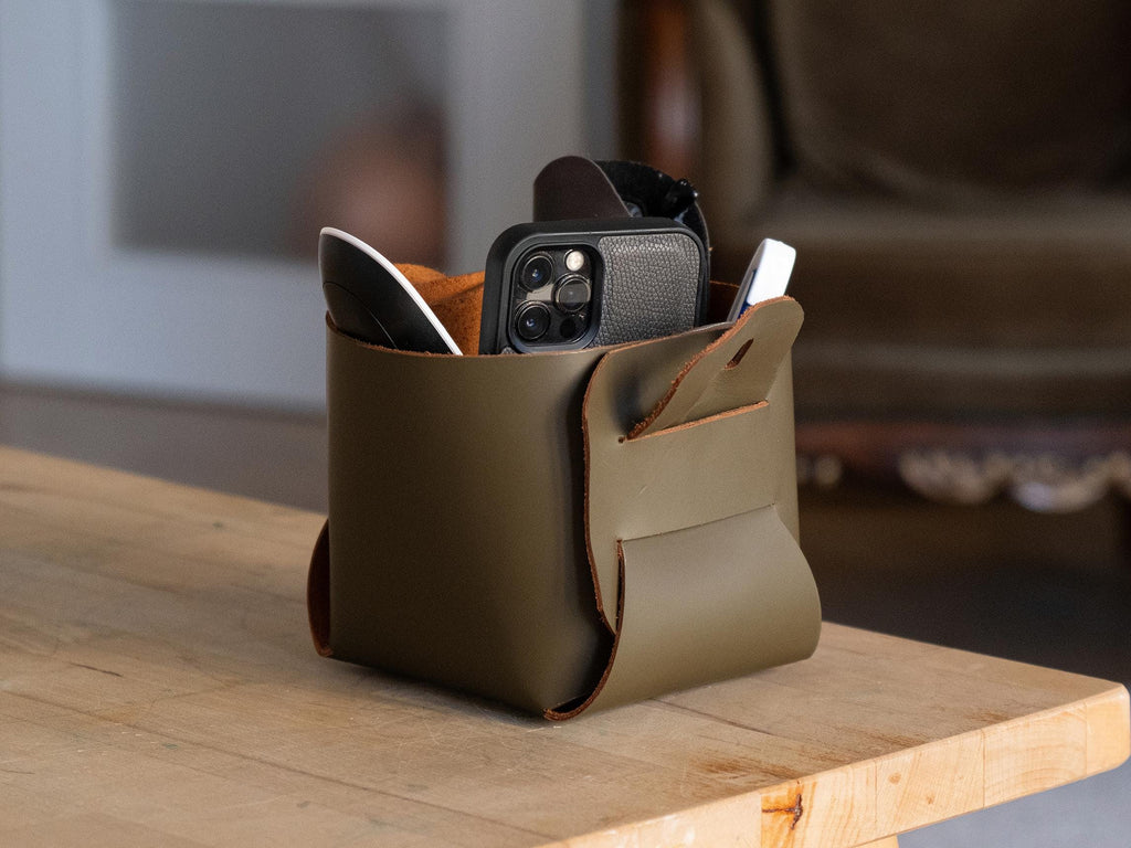 Leather Mini Storage Basket: Handmade Boho Organizer Bin