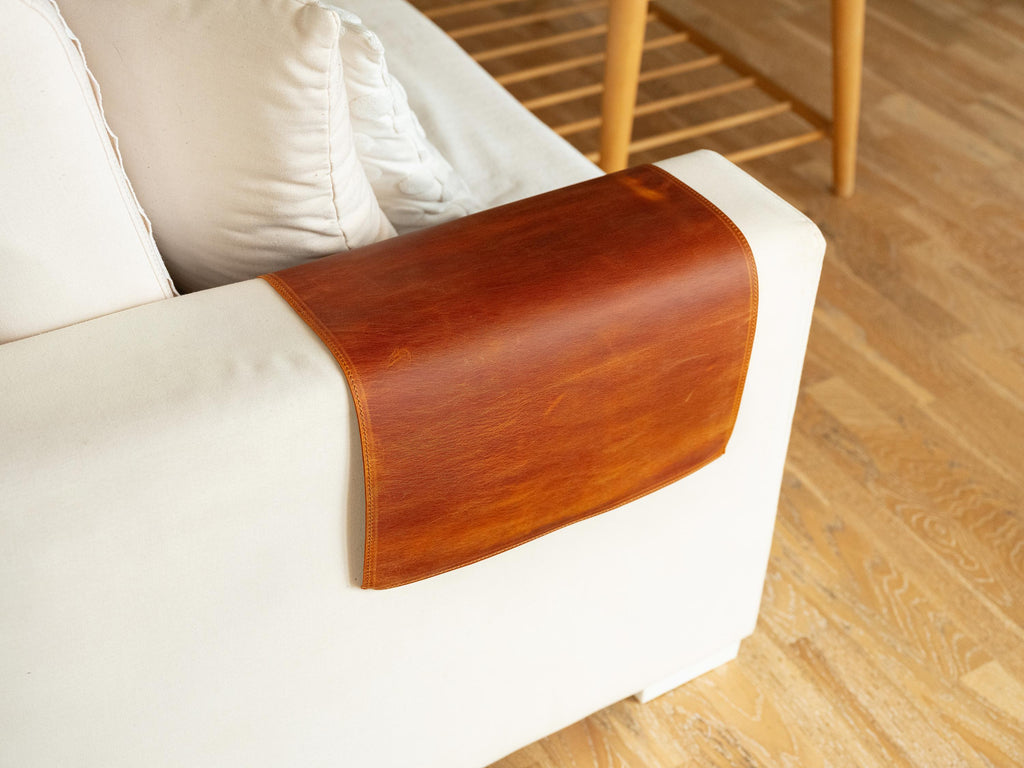 Distressed Leather Sofa Armrest Cover, Handmade Couch Armrest Cover, Leather Sofa Cover & Protector with Cotton Lining