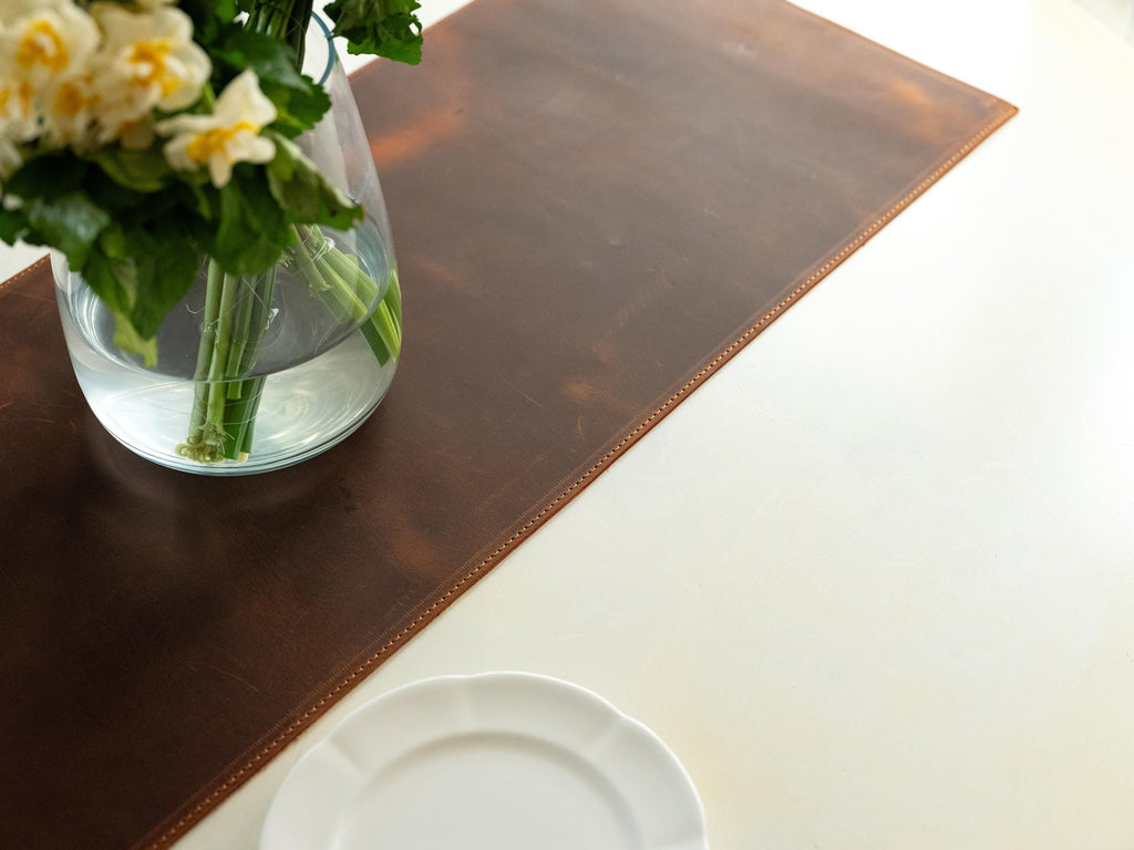 Distressed Leather Runner, Handmade Table Runner with Lining, Personalized Runner For Dining Table, Single Piece Table Runner, Home Decor