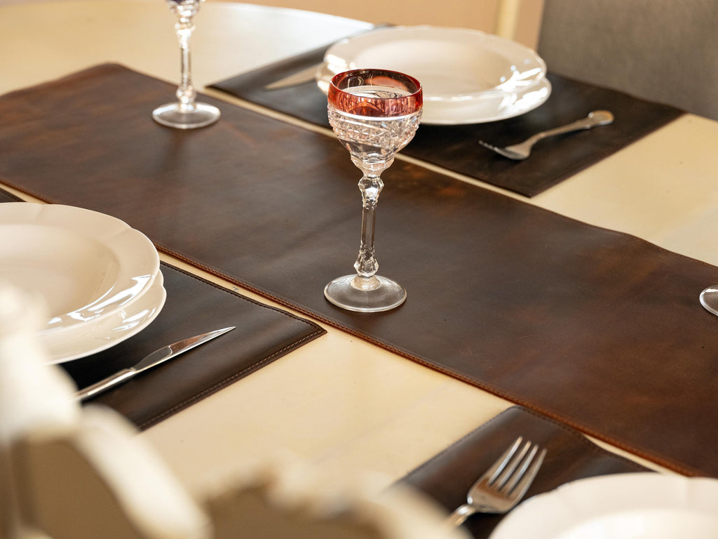 Distressed Leather Table Runner, Handmade Personalized Dining Table Mat, Premium Leather Runner with Cotton Lining
