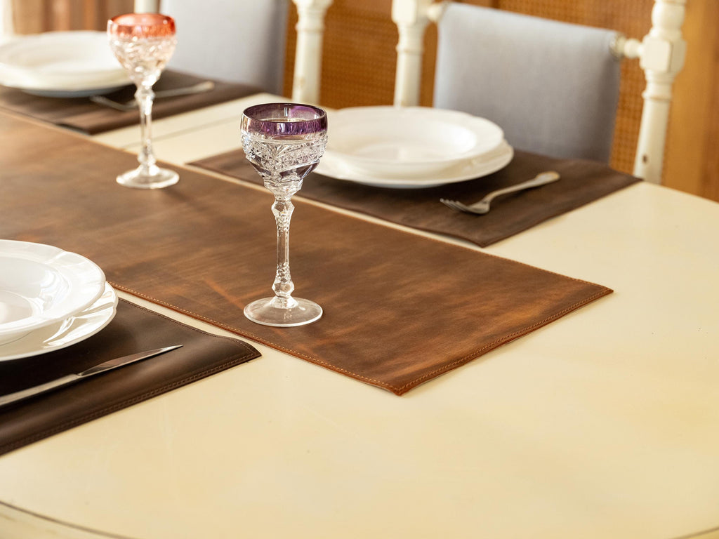 Distressed Leather Table Runner, Handmade Personalized Dining Table Mat, Premium Leather Dining Mat