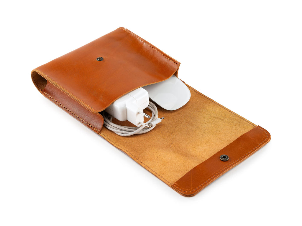 Leather Laptop Charger Organizer: Handmade MacBook Laptop Cable & Mouse Storage Case