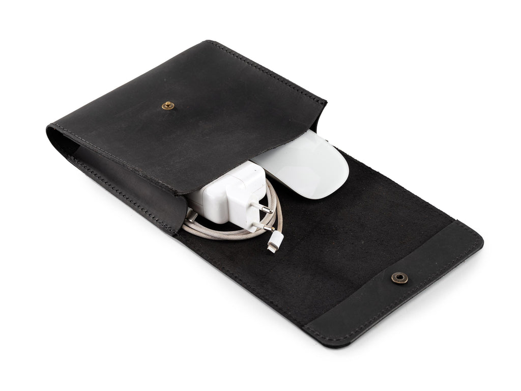 Leather Laptop Charger Organizer: Handmade MacBook Laptop Cable & Mouse Storage Case