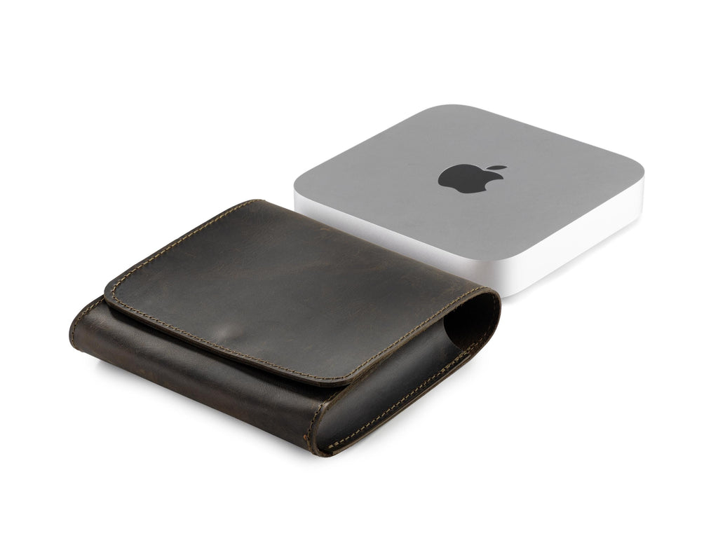 Handmade Leather Mac Mini Case: Distressed Full Grain Cowhide Organizer